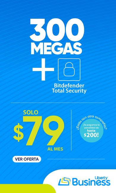 Aprovecha y conecta tu negocio al internet más rápido en Puerto Rico* con 300 Megas de velocidad + ciberseguridad en 5 dispositivos con Bitdefender Total Security, ¡por $79 al mes!