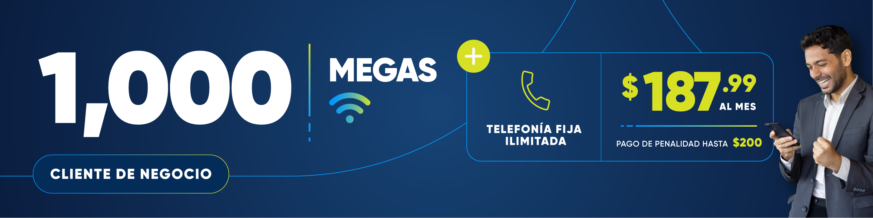 Impulsa la conectividad de tu negocio con Liberty Business. Por solo $187.99 al mes, tendrás 1,000 MEGAS de velocidad y telefonía fija sin límites.