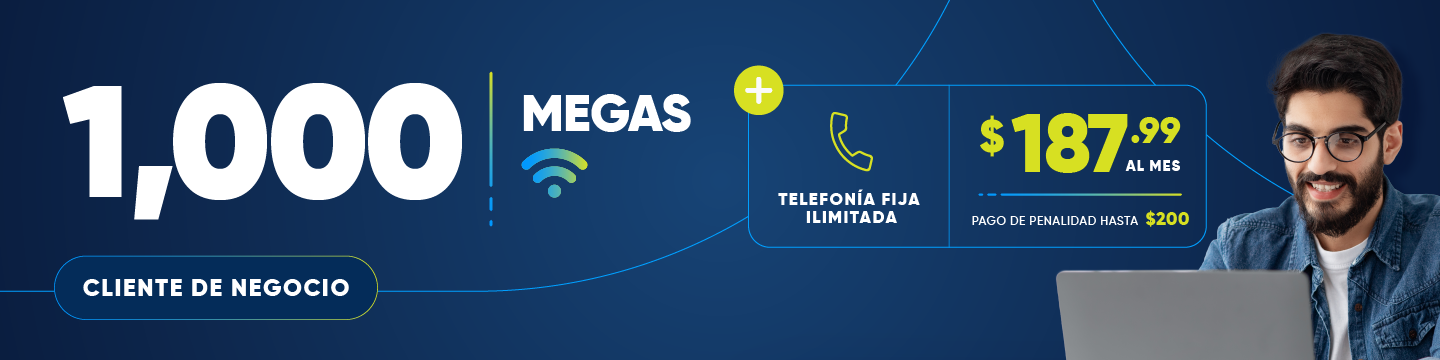 Impulsa la conectividad de tu negocio con Liberty Business. Por solo $187.99 al mes, tendrás 1,000 MEGAS de velocidad y telefonía fija sin límites.