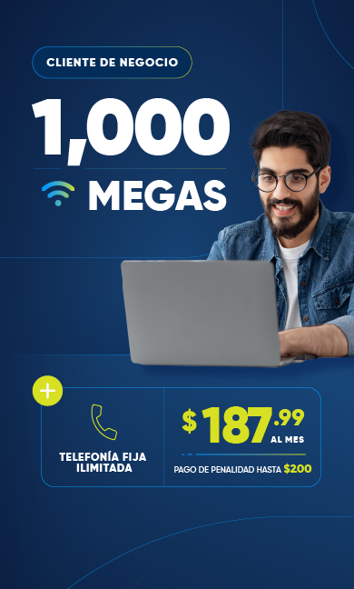 Impulsa la conectividad de tu negocio con Liberty Business. Por solo $187.99 al mes, tendrás 1,000 MEGAS de velocidad y telefonía fija sin límites.