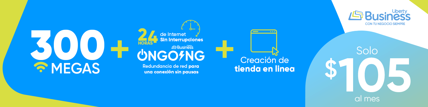 Aprovecha y conecta tu negocio al internet más rápido en Puerto Rico* con 300 Megas de velocidad + 24 hs de Internet sin interrupciones de OnGoing + creación de tu tienda en línea, ¡por $105 al mes!