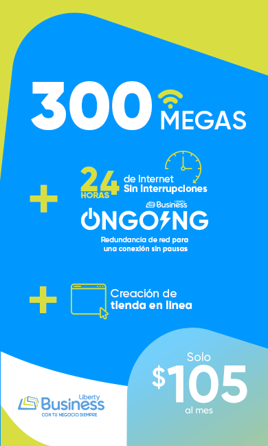 Aprovecha y conecta tu negocio al internet más rápido en Puerto Rico* con 300 Megas de velocidad + 24 hs de Internet sin interrupciones de OnGoing + creación de tu tienda en línea, ¡por $105 al mes!